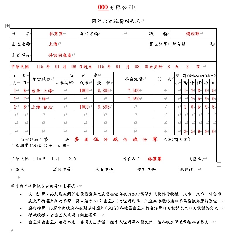 國外出差旅費報告表-出差報告單-範例-示意圖